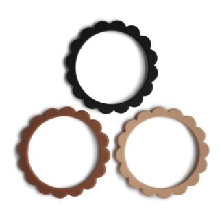 Mushie silikoninis kramtukas-apyrankė Black/Natural/Caramel